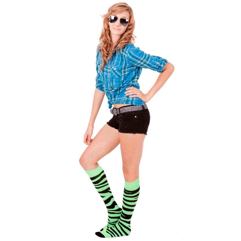 Neon Green Zebra Print Socks